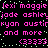 Pixelated text displays names and symbols on a black background with green dots, repeating in two identical horizontal sections.