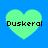 Four light green heart shapes on a blue background, each containing the text 'Duskerol' in black pixelated font.