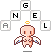 Pixelated angel icon with pink skin, white wings, and a yellow halo; text "ANGEL" arranged in a diamond shape above the figure on gray background.