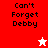 A split-screen image with red, white, and pink sections displaying 'Can't Forget Debby' text and star symbols.