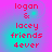Pixelated text 'logan & lacey friends 4ever' in red on a gradient background shifting between pink and cyan, with four identical arranged in a