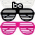 Pixelated image with sunglasses, lipstick, and fireworks text reading 'be yourself or else!'
