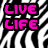 Pixelated text phrases 'LIVE LIFE', 'LAUGH LOTS', and 'LOVE FOREVER' appear on distinct backgrounds with bold colors.