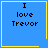 Blue square with yellow border containing black text "I love Trevor" and a small yellow heart or star symbol in the bottom-right corner.