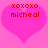 Two identical pink heart-shaped icons with red pixelated text 'xoxoxo' and 'micheal' on a solid pink background.