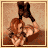 Pixelated animation of a red-haired figure in a brown top lying on a brown surface with a dark boot above, transitioning from no heart to heart symbols.