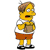 Pixelated yellow-skinned character with brown hair, wearing white shirt and orange shorts holding a brown object.