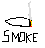 A 45x48 pixel animated contact sheet showing two frames of a smoking cigarette icon with text and a green website logo on the right.