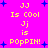 Pixelated text and blue stars on a bright pink background with repeated phrases 'JJ Is Cool', 'Jj is', and 'POPPIN!' in yellow and white.