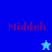Four blue display 'Middeh' text with a star icon; top-left and bottom-left show light blue stars, top-right and bottom-right show dark blue stars