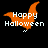 Pixelated orange bat with white text 'Happy Halloween' and two small white dots on black background, shown in three distinct poses.