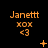 Orange text and symbols on black background with animated changes across three of repeated 'Janett xox <3' text