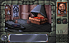 Pixel art scene showing a stone room with a fireplace, window, and character portrait on the right.