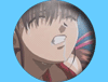 Six circular anime-style character expressions on blue background, showing varied facial states including crying and closed eyes.