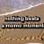 Pixelated beach scene with text overlay reading "nothing beats a meme moment" in blocky font.