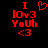 Red pixelated text and symbols on black background with one frame showing a heart symbol above the text.