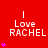 Red background with white text 'Love RACHEL' and purple heart symbols in various configurations