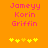 Pixelated orange background with pink text reading "Jameyy Korin Griffin" and yellow star-like symbols below, showing two animation frames where the fourth symbol changes from yellow to orange.