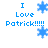 Blue pixelated text and snowflakes on white background, with animated changes to snowflake positions and sizes.