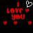 Pixelated red text "I LOVE YOU" with white heart symbol above "I" and multiple red hearts on black background.