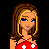 Pixel art of a woman in red polka-dot dress with blue eyes, brown hair, and white stars below text reading Love Me. A second view shows her torso and legs in the same outfit.