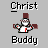 Pixelated icon shows a snowman with a top hat, red accents, and outstretched arms, flanked by text reading 'Christ' and 'Buddy' on a gray background.