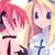 Pixelated anime-style buddy icon featuring two female characters with distinct hair colors and expressions against a bright background.