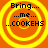 Four identical circular icons with orange backgrounds and yellow concentric rings display text reading 'Bring.... me... ...COOKEHS' in black pixelated font.