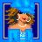 Pixel art contact sheet of a blue-themed animated buddy icon featuring a woman in various poses and text elements "cutie" and "pie" on dark blue backgrounds with white borders.