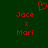 Red pixelated text and symbols on dark green background: 'Jace' above 'x' above 'Mori', with red heart symbol at top center.