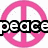 A pink peace symbol with black text overlays reading 'peace', 'love', and 'dream' across three visible sections of the icon.