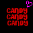 Pixelated red text 'CANDY' repeated three times vertically on black background with a pink heart symbol above the top text.