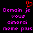 Red pixelated heart symbol above pink text on black background, with repeated French phrase and 'meme plus' text.