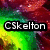 Pixelated buddy icon with rainbow gradient background and black text reading 'CSkelton' over green and yellow hues.