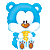 Blue cartoon bear with white chest and brown paws, wearing yellow striped shirt, in multiple poses showing head and body movements.