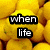 Yellow lemon-shaped objects fill the background; black text with white outlines forms a phrase across the image.