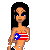 Pixel art of a female character with black hair and blue eyes, holding a Puerto Rican flag over her chest, positioned above text reading "U.S.A.'S finest" on colored backgrounds.