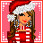 Pixelated icon of a woman in Santa hat and red-and-white striped top, with pink background text reading "I don't want money, jewelry or clothes...all I want is You!"
