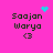 Pixelated text 'Saajan Warya' with '<3' symbol on bright pink background, featuring cyan heart and particle animations.
