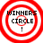 Four red concentric circles with black text "WINNERS CIRCLE !" centered on a white background, arranged in a