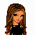 Pixel art of a woman with long brown hair and blue eyes wearing a black top, next to a text reading 'TIGHT LEATHER CHIC' in blocky letters