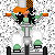 Pixelated character with orange hair and green top stands on platform, arms extended horizontally in two side-by-side frames.