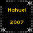 Pixelated yellow text 'Nahuel' and '2007' repeated in a pattern on black background with white dashed borders and star symbols