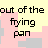 pixelated text icons with yellow and pink backgrounds, displaying phrases like 'out of the flying pan' and 'into the FIRE', where some letters change color across frames