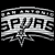 Static grayscale icon with pixelated text "SPURS" centered on a black background, framed by horizontal stripes and decorative elements.