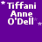 Purple background with white text "Tiffani Anne O'Dell" and small purple stars in a pattern, showing animation changes to star positions