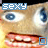 Pixelated face with blue eyes and pink lips, text 'SEXY' in top corners, two square icons at bottom.