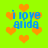 Bright green background with orange pixelated hearts and blue text reading 'i love anda' in a repeating pattern.