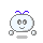 A 4-frame pixel art animation of a white round character with blue antennae showing different facial expressions and small floating bubbles on a gray background.