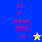 Pixelated icon with blue and yellow background sections, red text, and a star symbol changing color between frames.